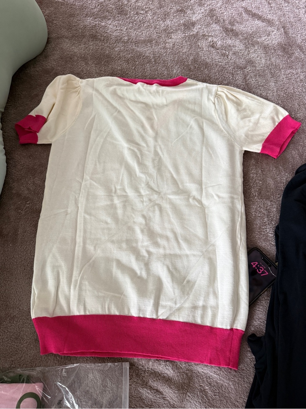Coastal Flamingo Short Sleeve V-Neck Tee by Unknown Brand - Cream/Pink - Picture 2 of 3